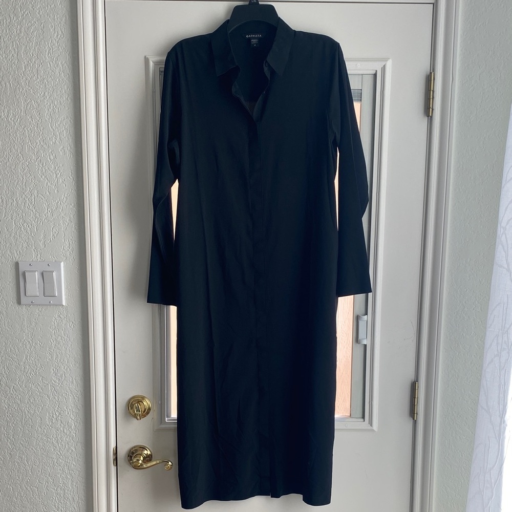 Athleta Black Long Sleeve Button-Front Shirt Dress